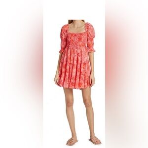 Cinq a Sept Jacky smocked bodice pink mini dress size 6